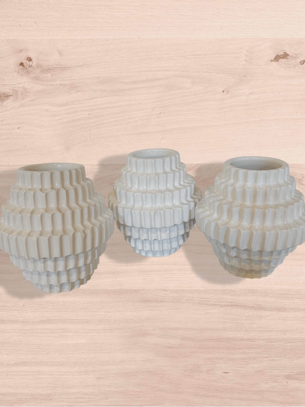 CB2 White Textured Ceramic Vase Trio